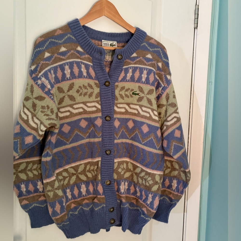 Lacoste Blue and Green Patterned Cardigan
